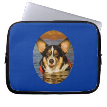 Cute Corgi with Blue Background Laptop Computer Sleeves