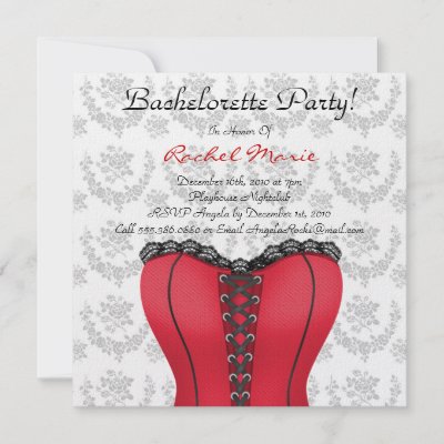 Cute Corset Red and Black Bachelorette Party Announcements by 