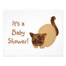Cute Country Style Yellow Cat Baby Shower Custom Invites