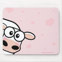 Cute Cow and Love Hearts on Pink Mousepads