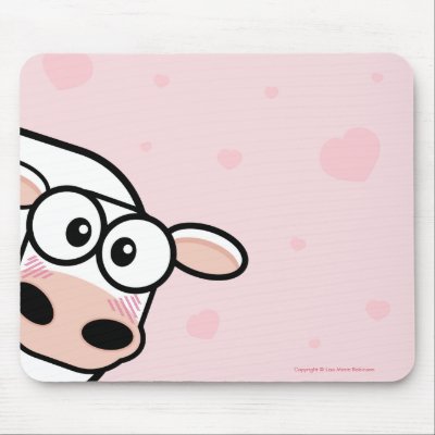 Cute Cow and Love Hearts on Pink Mousepads by LisaMarieDesign