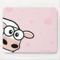 Cute Cow and Love Hearts on Pink mousepads