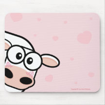 Cute Cow and Love Hearts on Pink Mousepads