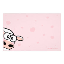Cute Cow and Love Hearts on Pink Stationery Design