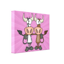 cute cow buddies friendship cartoon stretched canvas prints