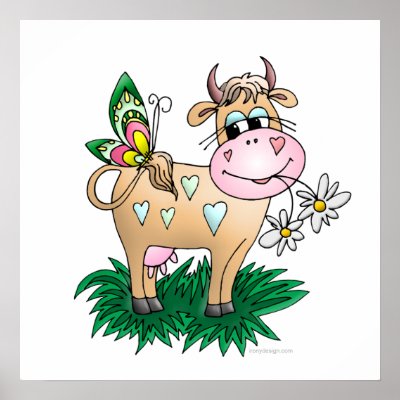 Cute Cow & Butterfly Poster Prints by ironydesigns