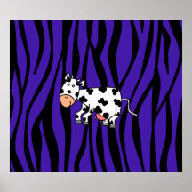 Cute cow purple zebra stripes posters