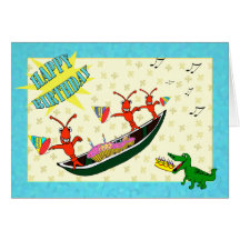 Cute Crawfish and Alligator Happy Birthday Card