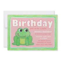 Cute Crayon Frog Little Girl's Birthday Invitation
