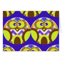 Cute Crazy Owl Colorful Chevron Blue Yellow Brown Card