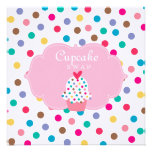 Cute Cupcake Party Invite Polka Dots Pink