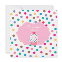 Cute Cupcake Party Invite Polka Dots Pink