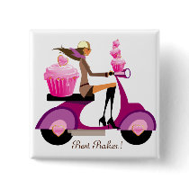 Cute Cupcake Scooter Girl Button Pink