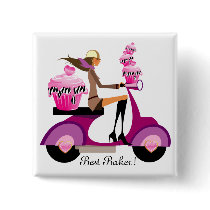Cute Cupcake Scooter Girl Button Pink Zebra
