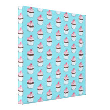 Cute Cupcakes on Blue Background Stretched Canvas Print