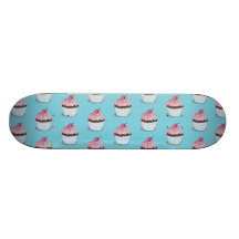 Cute Cupcakes on Blue Background Skate Decks