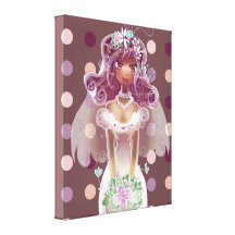 Cute Curly Purple Hair Bride Illustration Stretched Canvas Print