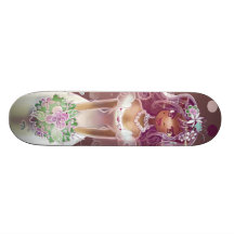 Cute Curly Purple Hair Bride Illustration Skateboard
