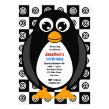 Cute Custom Birthday Party Penguin Invitation