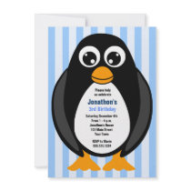 Cute Custom Birthday Party Penguin Invite - Blue