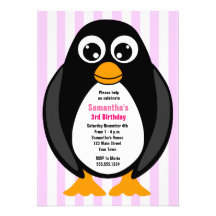 Cute Custom Birthday Party Penguin Invite - Pink