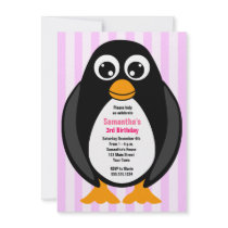 Cute Custom Birthday Party Penguin Invite - Pink