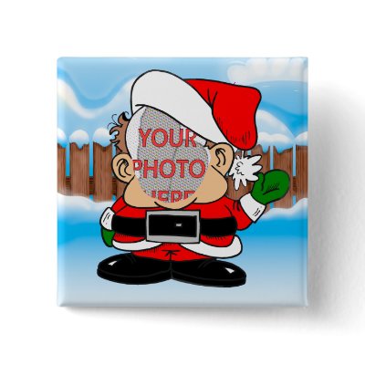 Cute Customizable Photo Santa's little helper Pinback Button by giftsbonanza