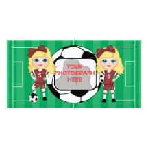 Cute customizable soccer Girls photo cards