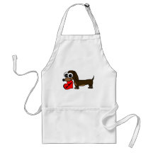 Cute Dachshund Holding Be Mine Heart Apron