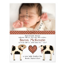 Cute Dairy Cows New Baby BOY with birth photo Custom Invite