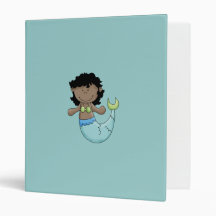 Cute Dark Skin Mermaid Girl Fish Design 3 Ring Binders