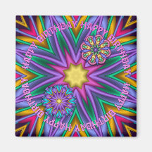 Cute decorative Happy Birthday round text magnet