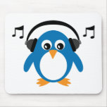 Cute Dee Jay Penguin & Headphones Customizable Mousepad