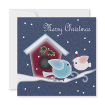 Cute Denim Christmas Birds Dinner Party Invitation