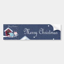 Cute Denim Christmas  mistletoe Kissing Birds Bumper Sticker