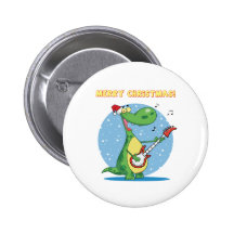 Cute dinosaur rock christmas holiday button