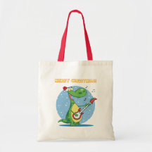 Cute dinosaur rock n' roll christmas holiday bag