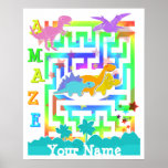 Cute Dinosaurs in a Colour Maze Poster Print