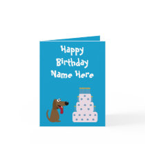 Cute Dog & Cake Birthday Animal Charity Blue Card