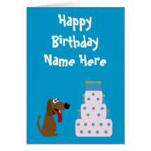 Cute Dog & Cake Birthday Animal Charity Blue Card