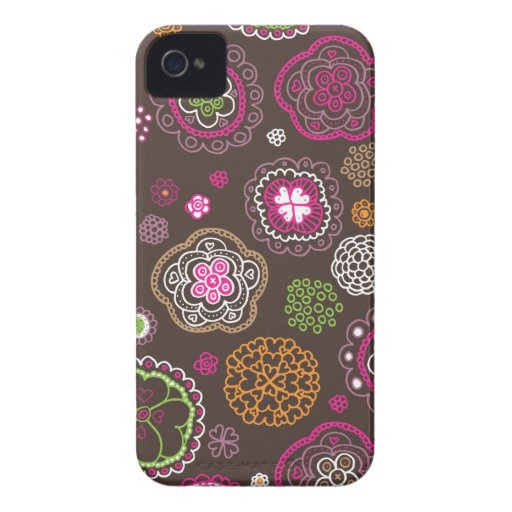Cute doodle retro flowers heart pattern design iPhone 4 Case-Mate cases