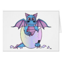 Cute Dragon Baby in Cracked Egg - Blue / Purple Cards