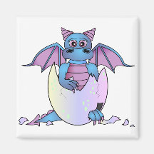 Cute Dragon Baby in Cracked Egg - Blue / Purple Refrigerator Magnet