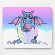 Cute Dragon Baby in Cracked Egg - Blue / Purple Mousepad