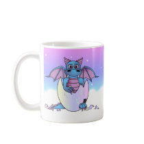 Cute Dragon Baby in Cracked Egg - Blue / Purple Coffee Mugs