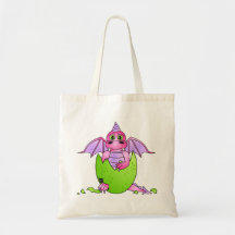 Cute Dragon Baby in Cracked Egg - Pink / Purple Canvas Bag
