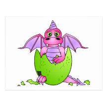 Cute Dragon Baby in Cracked Egg - Pink / Purple Postcards