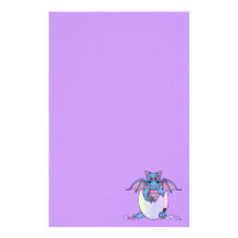 Cute Dragon Baby in Cracked Egg Purple Stationery