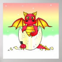 Cute Dragon Baby in Cracked Egg - Red / Yellow Print
