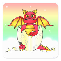 Cute Dragon Baby in Cracked Egg - Red / Yellow Stickers